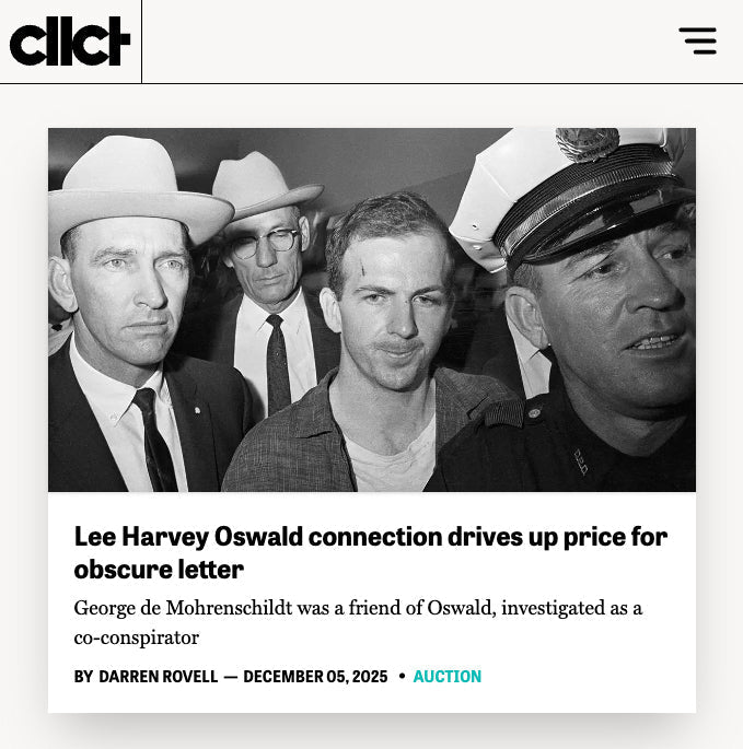 Lee Harvey Oswald Connection Drives Up Price for Obscure George de Mohrenschildt Autographed Letter